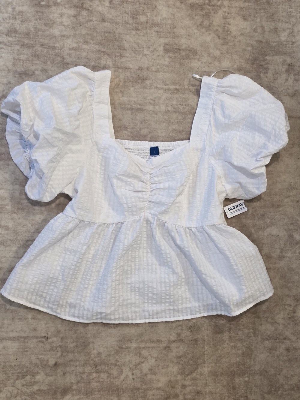 Old Navy White Square-Neck Puff Sleeve Peplum Blouse